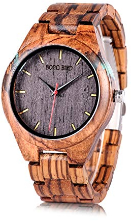 BOBO BIRD Special Design Mens Wooden Watches Sport Quartz Timepieces (Black face)