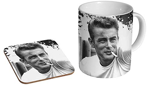 James Dean Cool BW Keramik-Kaffeetasse + Untersetzer, Geschenk-Set