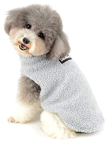 Ranphy Sherpa-Vlies Hunde Kleidung für Kleine Hunde Winter Aufgefüllte Haustier Mantel Weste Jacke Winddicht Kapuzenjacke Thermo Hundewelpen Yorkshire Terrier dackel Weihnachten kostüm Grau L