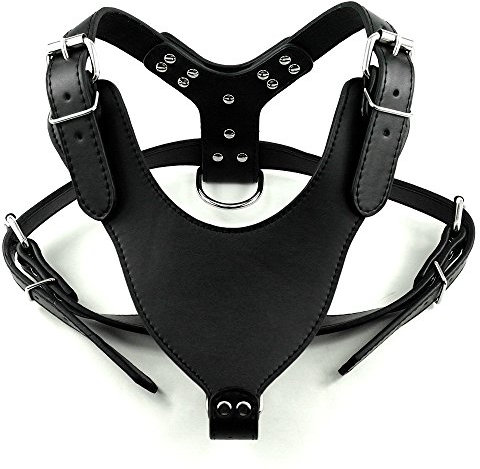 haoyueer Hundegeschirr aus weichem Leder, groß, Pitbull, Mastiff, Boxer, Bully-Brust für 66-86,4 cm, verstellbar, Schwarz