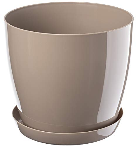 KADAX Élégant Pot de Fleurs, Pot à Plantes avec Soucoupe, Pot de Fleurs Rond, Pot de Fleurs en Plastique, Cache-Pot pour Fleurs, Pot de Fleurs Interieur Ø 16 cm Beige