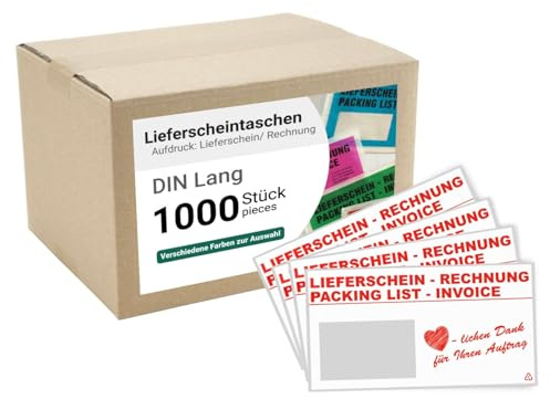 dm-folien Lieferscheintaschen DIN LANG I 1000 Stück I Selbstklebende Versandtaschen mit Herzlichen Dank-Aufdruck I Paketzubehör für Lieferscheine & Rechnungen I Versandzubehör aus PP