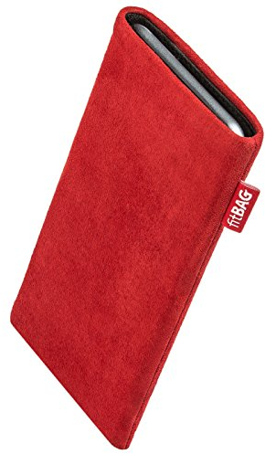 fitBAG Folk Red custom tailored sleeve for Apple iPhone 12 Mini/iPhone 13 Mini | Made in Germany | Fine nappa leather pouch case cover with MicroFibre lining for display cleaning