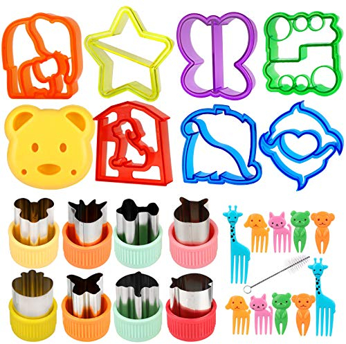 26Pcs Enfants Sandwich Cutter Coupeurs, Emporte-pièce Légumes, Emporte-pièce Fruit en Acier Inoxydable, Moule en Forme d'animaux pour Gâteaux Biscuits Sushi, Coupe-Légumes Ensemble avec 10 Cure-Dents