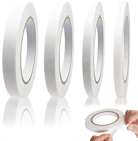 XCOZU Doppelseitiges Klebeband Set, Weiß, 4 Rollen, Größen: 8/12/18/24mm, Dünn, Stark, Mehrzweck, Büro, DIY, Reparatur, Scrapbooking