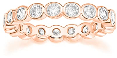 Zakk Eternity Anello da donna eternità spessore 4 mm con zirconi, per fidanzamento fedi nuziali anelli (Oro rosa,Size 55 (17.5))