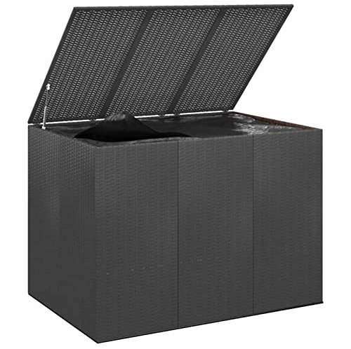 Gecheer Garten Aufbewahrungsbox Kissenbox Auflagenbox Kissentruhe Gartenbox mit Hubautomatik & Innenplane PE Rattan 145x100x103 cm Schwarz