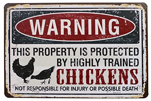Placa decorativa de metal con texto en inglés Warning This Property is Protected by Highly Trained Chickens