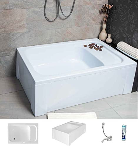 ECOLAM Receveur de douche profond rectangle Roni Polimat 120x80 cm avec assise + tablier acrylique | ensemble complet siphon + silicone