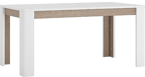 Lomadox Ausziehbarer Esstisch, 160/200 cm, in weiß Hochglanz mit Trüffel Eiche Nb., B/H/T ca. 160/75/90 cm