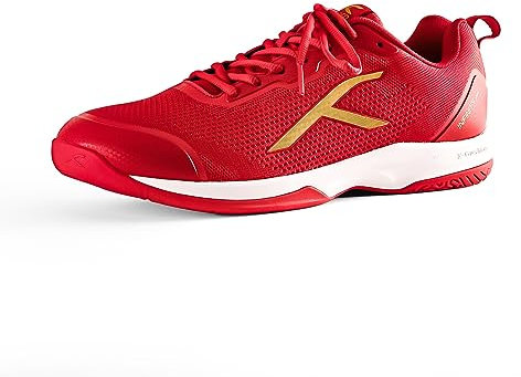 HUNDRED Men's Infinity Pro Non-Marking Badminton Shoe, Red/Gold, 6 UK