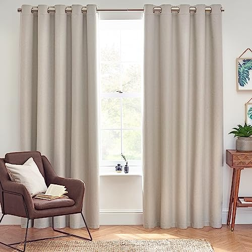 furn. Dawn Textured Blackout Ösenschals - Thermisch Gefüttertes Paar (Leinen, Breite 117 x Länge 183cm)