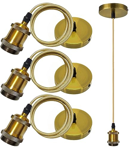 3 Set Vintage Pendelleuchte, Hängeleuchte Mit Textilkabel, Lampenfassung E27 Mit Kabel, Lampenaufhängung, Vintage Lampe