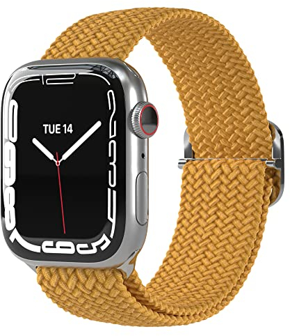 EAZY CASE Armband kompatibel mit Apple Watch 42 mm 41mm 40mm 38mm verstellbares Ersatzarmband aus Stoff, Solo Loop kompatibel mit Apple Watch Serie 10 9 8 7 6 5 4 3 2 1 SE für Damen und Herren Gelb