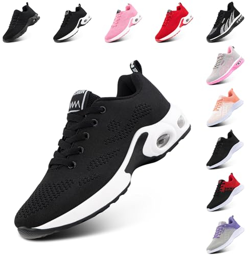 Hitmars Laufschuhe Damen Sportschuhe Turnschuhe Atmungsaktiv Luftpolster rutschfeste Leichtgewichts Straßenlaufschuhe Sneaker Joggingschuhe Walkingschuhe Fitness Schuhe Schwarz EU 38