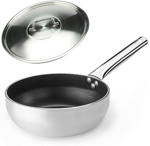 SKK große Gastro Sauteuse Ø 28 cm mit Edelstahl-Deckel - tiefer Aluminium Stieltopf mit Antihaftbeschichtung - ohne Induktion