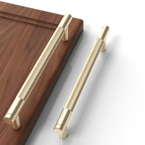 9BUILD 10 Stück Schrankgriffe Gold Lochabstand 160mm Griffe für Küchenschränke Gerändelte Möbelgriffe Küchengriffe griffe möbel Küchenschrank Schranktürgriffe EU0021