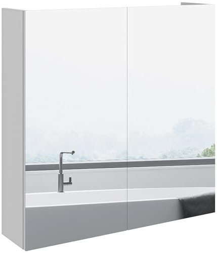 kleankin Armoire Murale de Salle de Bain, Placard de Rangement, 3 Niveaux, étagère réglable, 2 Portes et miroirs, Armoire Suspendue, 60 x 15 x 60 cm, Blanc