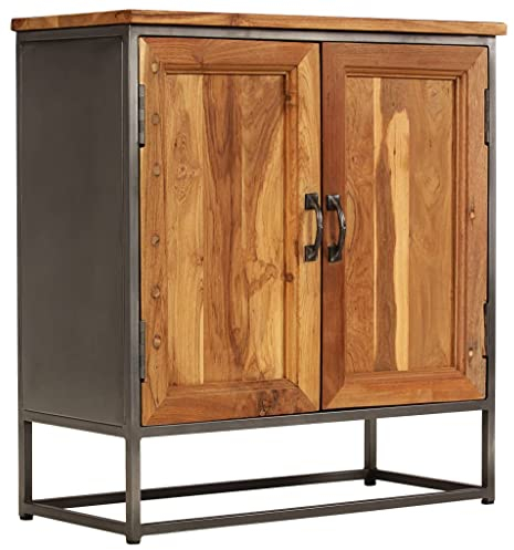 Youuihom Sideboard Sideboard Flur Eingangsbereich-Schrank Flurschrank Vitrinenschrank Recyceltes Teak und Stahl 65 x 30 x 70 cm Geeignet für Wohnzimmer, Schlafzimmer, Arbeitszimmer
