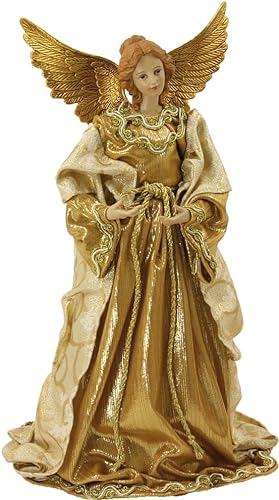 FADEDA Engel mit Stoffkleid, Gold/Höhe:35 cm/handbemalt/detailgetreue Krippen Figuren - Weihnachten Tisch Dekoration Krippe Zubehör