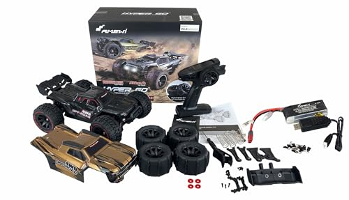 Amewi 22659 Hyper GO Truggy brushless 4WD 1:14 RTR schwarz inkl. inkl. Wheelie-Bar, Ersatzteile, Goldfarbene Karosserie