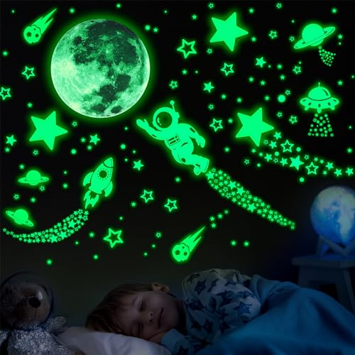 ECHOCUBE 1503pcs Glow in The Dark Stickers, Realistic 3D Luminous Stars Wall Stickers, Glowing Stars for Ceiling and Walls, DIY Luminous Adhesive Stickers for Baby Bedroom Decoration (Green)