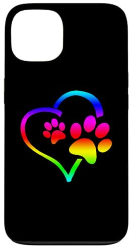 iPhone 13 Rainbow Dog Paw Print Rescue Lover Gift Heart Black Case