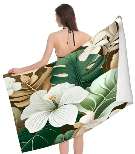 351 Toalla De Playa Patrón De Flores Y Hojas Tropicales Toalla De Piscina Hombres Toallas De Baño Infantiles para Mujeres Manta De Playa, para Acampar, Viajar, 80x130cm