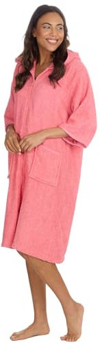Style It Up Womens Ladies 100% Cotton Short Sleeve Bath Gown Hooded Zip Through Comfortable Cozy Warm SPA Wear Plain Towelling Robe (Pink, 12-14)