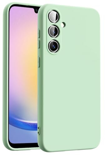 CoolGadget Silikon Hülle für Samsung Galaxy A25 5G Mikrofaser Grün | Qi fähig induktives Laden, farbige TPU Schutzhülle, erhöhter Kamera und Display Rahmen, matt und griffig
