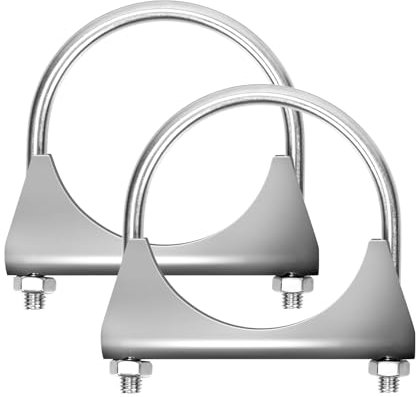Glarks 2 x 304 stainless steel exhaust U-clamps 70 mm (2-3/4 in) exhaust clamps design with saddle flange for exhaust tailpipe