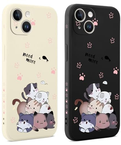 Coiwxmoi 2 Stück Hülle für iPhone 13 6,1 Zoll, Aesthetic Muster Design Mädchen Frauen Handyhülle, Weich Silikon Slim Motiv Stoßfest Case Kratzfeste Süßes Schutzhülle für iPhone 13, Katze 03