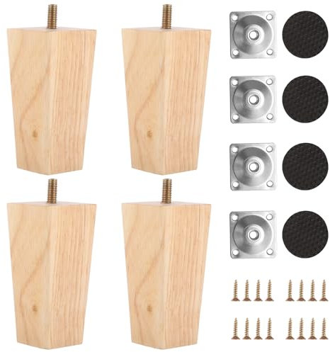 YAYODS 4 Stück Möbelfüße Holz 10cm - Tischbeine Quadrat - Robuste Möbelbeine Mit Montageplatten Und Schrauben - Schwerlaste Schrankfüße Für Sofa, Bett, Schrank, Tisch