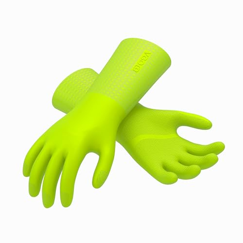 Vgo... Gants de ménage avec doublure, gants de nettoyage, gants de vaisselle en TPE pour cuisine, salle de bain, jardin, sans latex, super épais, Vert, Taille Small