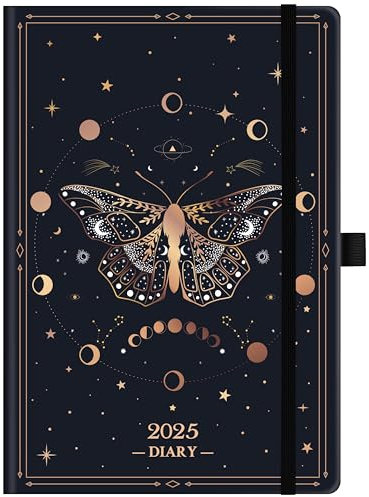2026 Diary - Diary 2026 a5 Week to View from January to December 2026, 21.5 x15.5 x1.5 cm, Golden Butterfly