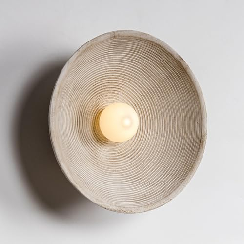 YFMYY Moderne Wandleuchte im Retro-Stil, Moderne Kugelleuchte aus der Mitte des Jahrhunderts, Wandleuchte im Vintage-Stil, Flur, kreisförmig, gerippt, Kunstharz, weiß, Nachttischbeleuchtung