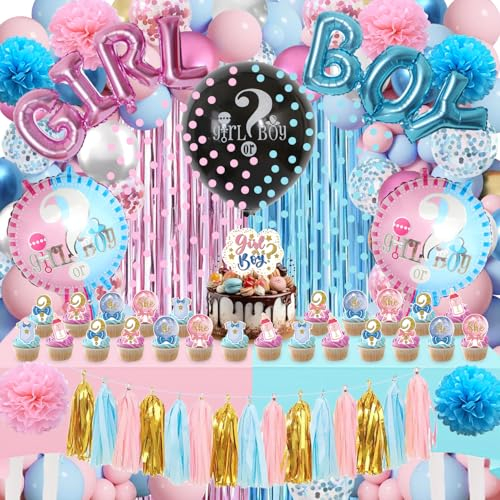 Festa Gender Reveal Decorazioni 118 Pezzi,Arco Palloncini Gender Reveal,Palloncini Blu e Rosa,Boy or Girl Palloncini,Baby Shower Decorazioni,Gender Reveal Party Decorazione,Palloncini,Fondale,Tovaglia