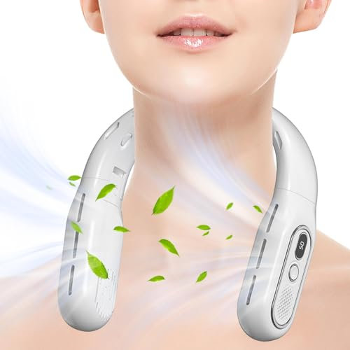 Aire acondicionado para el cuello, ventilador personal para el cuello, ventilador de cuello personal, recargable por USB, ultra silencioso, pantalla de batería LED de 3000 mAh, 3 velocidades,
