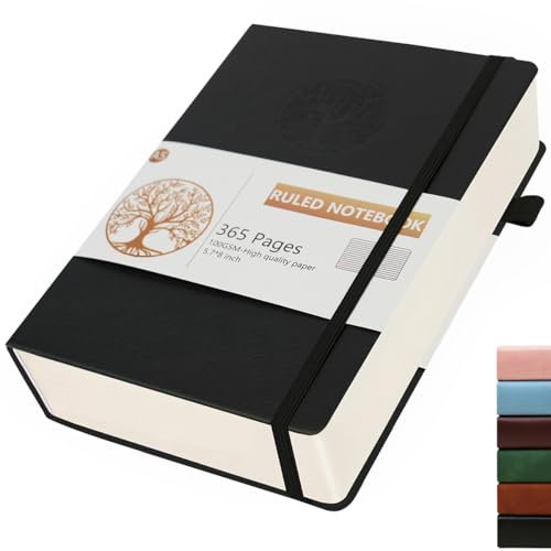 Dzhzal Liniertes Notizbuch mit Baummotiv, A5 365 Seiten College-Lineatur 100 gsm, Dicke Notizbücher zum Schreiben, Hardcover Leder Tagebuch für Frauen und Männer für Arbeit, Business, Schule