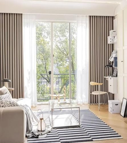 Beydodo Vorhänge mit Haken 2er Set, Gardinen Küche Lichtdurchlässig 132x115CM Modern Einfach Braun Vorhang Halbtransparent Wohnzimmer Schlafzimmer