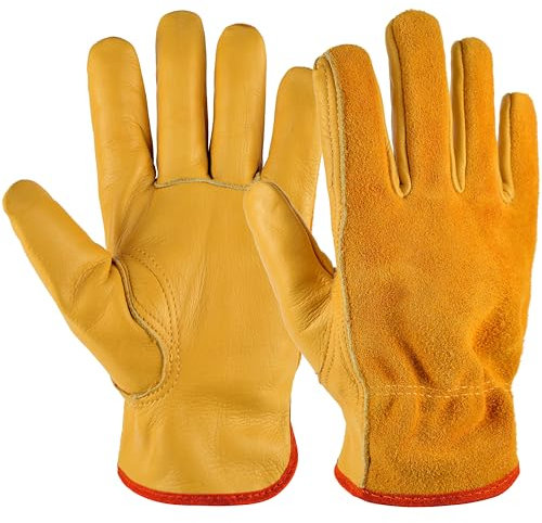 EINSKEY Gardening Gloves for Men Women, Tough Thorn Proof Leather Safety Work Gloves, Heavy Duty Rigger Protective Gloves with Strong Grip for Garden Yard Mechanic Welding