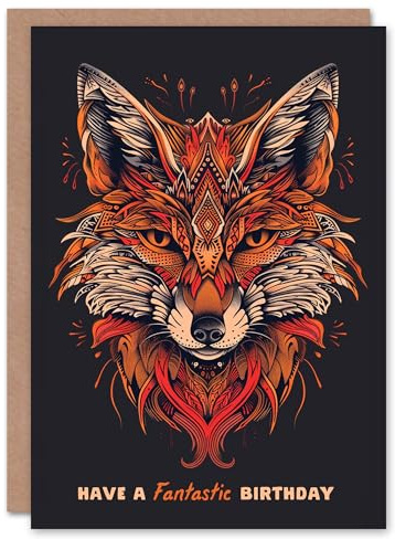 Artery8 Have A Fantastic Day Modern Tribal Fox Head Blank For Him Or Her Art Birthday Card