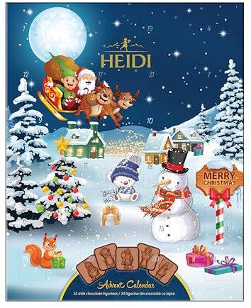 Heidi Schoko-Adventskalender 2024, mit 24 Milchschokoladen-Leckereien, Geschenk für Kinder und Erwachsene, klassisches Weihnachtsdesign