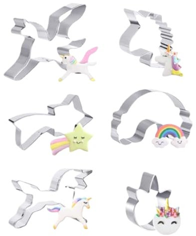 QOWIJEX 6 Pezzi Tagliabiscotti Unicorno Forme Biscotti Unicorno, Stampi Biscotti Unicorno 430 Acciaio Inox per Bambini Compleanno Festa Decorazioni Tema Party