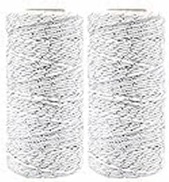 Christmas Twine Cotton String Bakers Twine Christmas Heavy Duty Cotton Thread Natural Strings Gift Wrapping For Christmas Decorations Tying Meat Gift Gardening Butchers 27cm Silver (2pc)