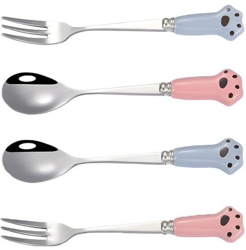 4 Pcs Stainless Steel Dog Food Fork for Pet Feeding Cat Food Fork Set Paw Cat Can Spoon Dog Forks Pet Food Spoon