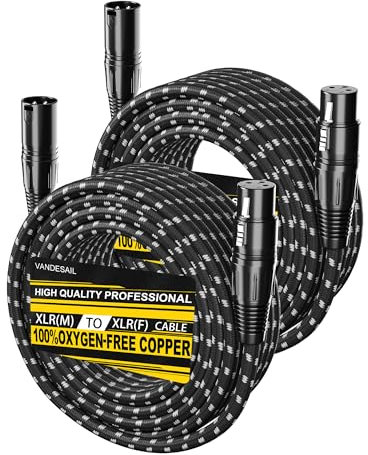 VANDESAIL Long XLR Cables 30ft 2 Pack, Nylon Braided XLR Extension Microphone Cable, OFC Shielded and Balanced Male to Female Mic Cord for Preamp Recording Mixer Amplifie Speaker Black
