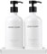 Janxin 2 pcs Flacon Pompe Verre, 500ml, Distributeurs De Savon Et De Lotion, Distributeur De Liquide Vaisselle, Convient pour Cuisine, Douche, avec Bac(Flacon Blanc + tête Noire)