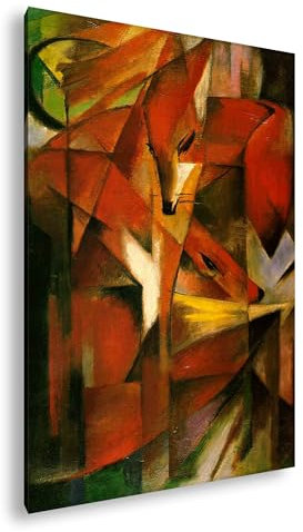 deyoli Füchse - Franz Marc Format: 100x70cm XXL Kunstdruck Motiv auf Holzrahmen/Leinwandbild/Wandbild/Wohnzimmer Dekoration