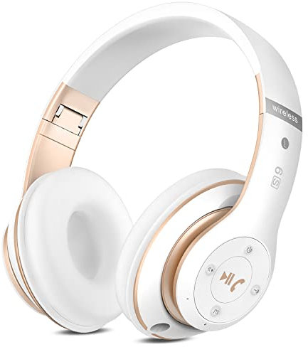 Rebocico Wireless Headphones Bluetooth, 6 EQ Modes Bluetooth Headphones, 65 Hours Playtime Foldable Lightweight Wireless Headphone Over Ear, with Built-in HD Mic, TF for PC/FM/SD/Home (White gold)